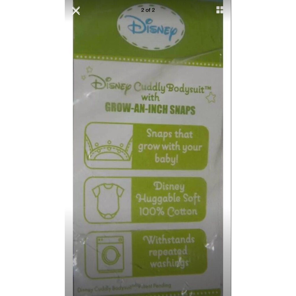 Disney Baby 3-Pack White Cotton Bodysuits Grow-An-Inch NWT 6-9M - Picture 8 of 9
